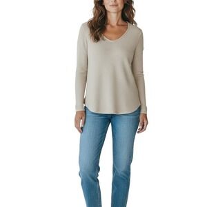 J Jill large petite linen blend V Neck Sweater Top Beige